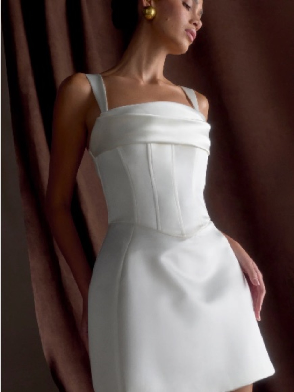 NWOT Meshki Isabel White Satin Bridal Mini Dress
